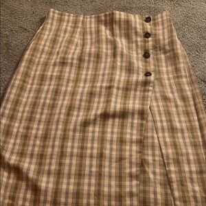 Tan and Brown Midi Pencil Skirt with Asymmetrical Slit for Casual Work